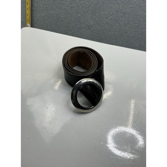 Kristin Kahle Leather Belt Reversible Black Sm/MED 2" wide Round Buckle - Picture 7 of 8